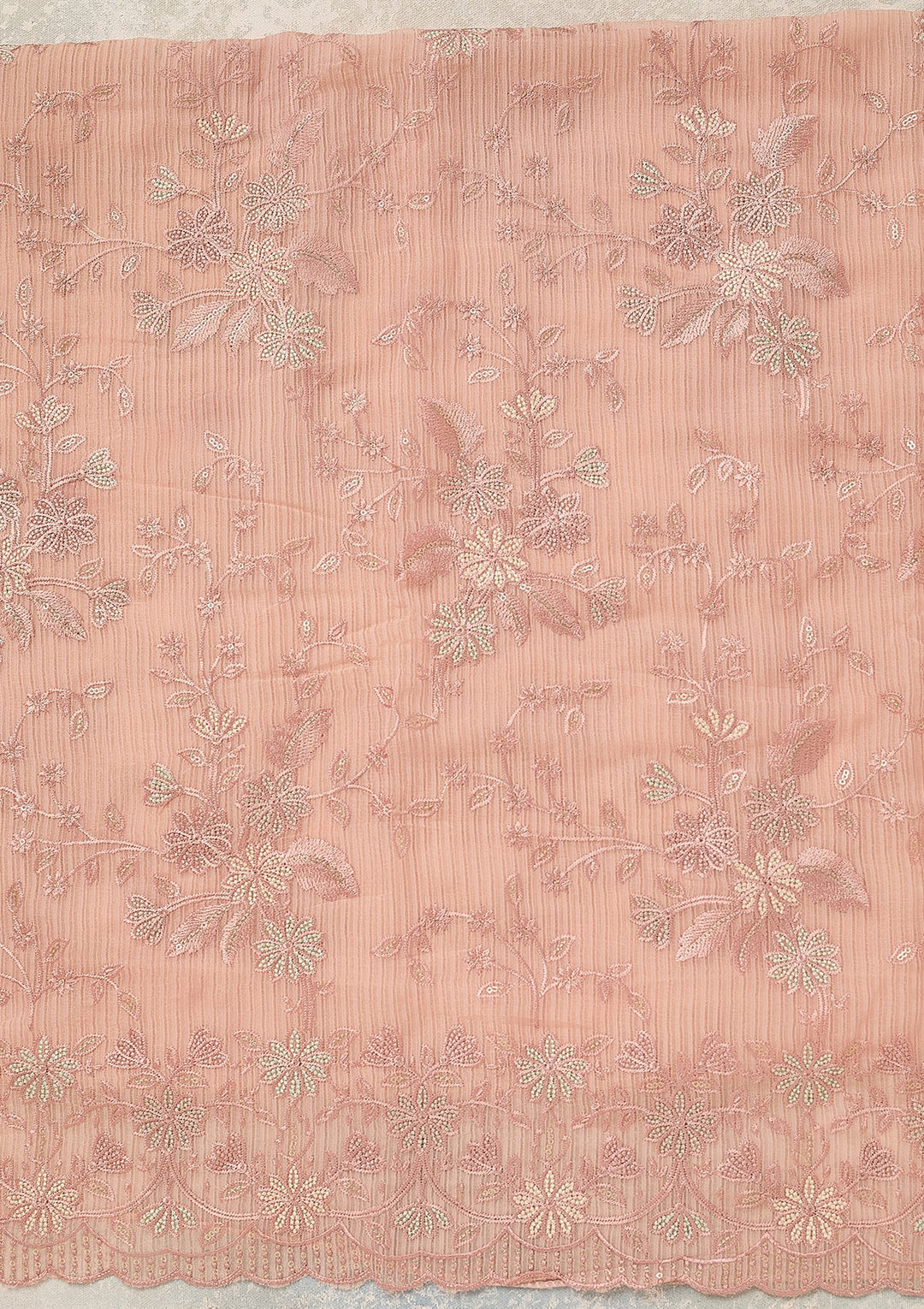 Baby Pink Threadwork Chiffon Unstitched Salwar Suit