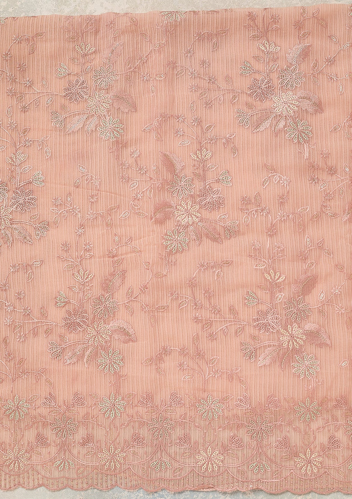 Baby Pink Threadwork Chiffon Unstitched Salwar Suit