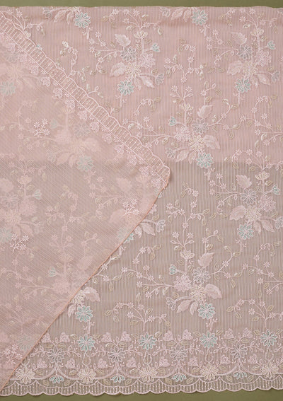 Baby Pink Threadwork Semi Crepe Unstitched Salwar Suit-koskii