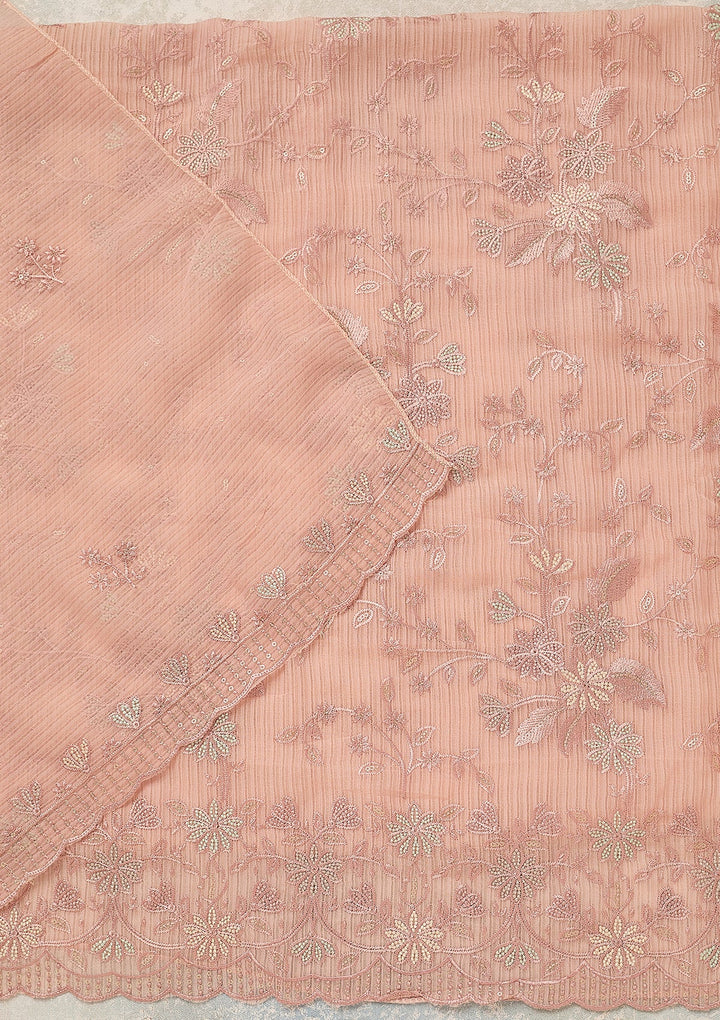 Baby Pink Threadwork Chiffon Unstitched Salwar Suit