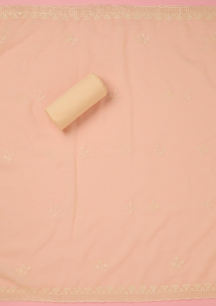 Cream Threadwork Semi Crepe Unstitched Salwar Suit-koskii