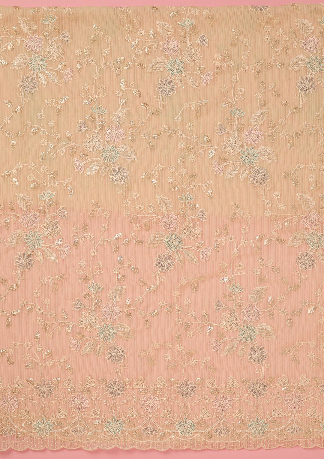 Cream Threadwork Semi Crepe Unstitched Salwar Suit-koskii