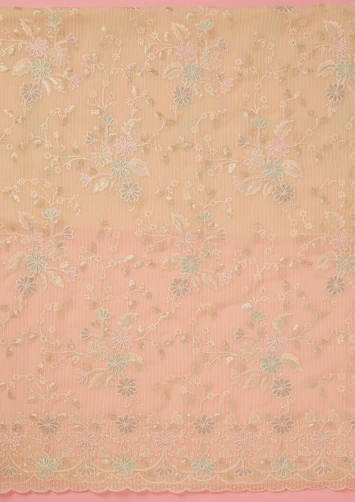 Cream Threadwork Semi Crepe Unstitched Salwar Suit-koskii