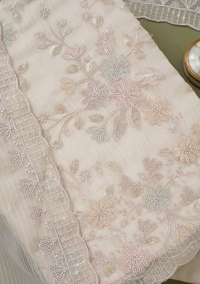 Light Grey Threadwork Semi Crepe Unstitched Salwar Suit-koskii
