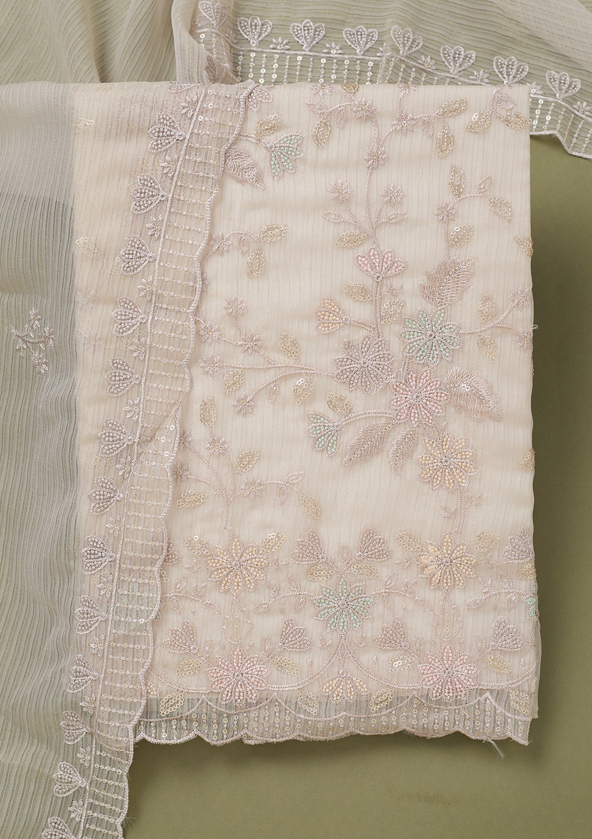 Light Grey Threadwork Semi Crepe Unstitched Salwar Suit-koskii