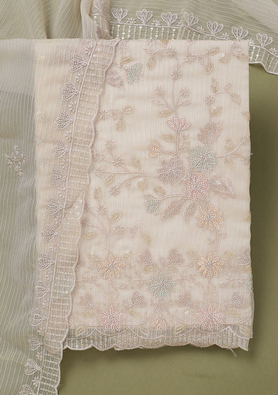 Light Grey Threadwork Semi Crepe Unstitched Salwar Suit-koskii