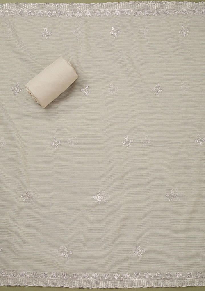 Light Grey Threadwork Semi Crepe Unstitched Salwar Suit-koskii
