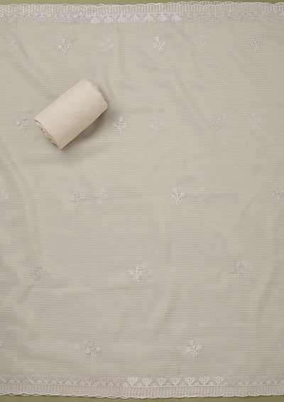 Light Grey Threadwork Semi Crepe Unstitched Salwar Suit-koskii