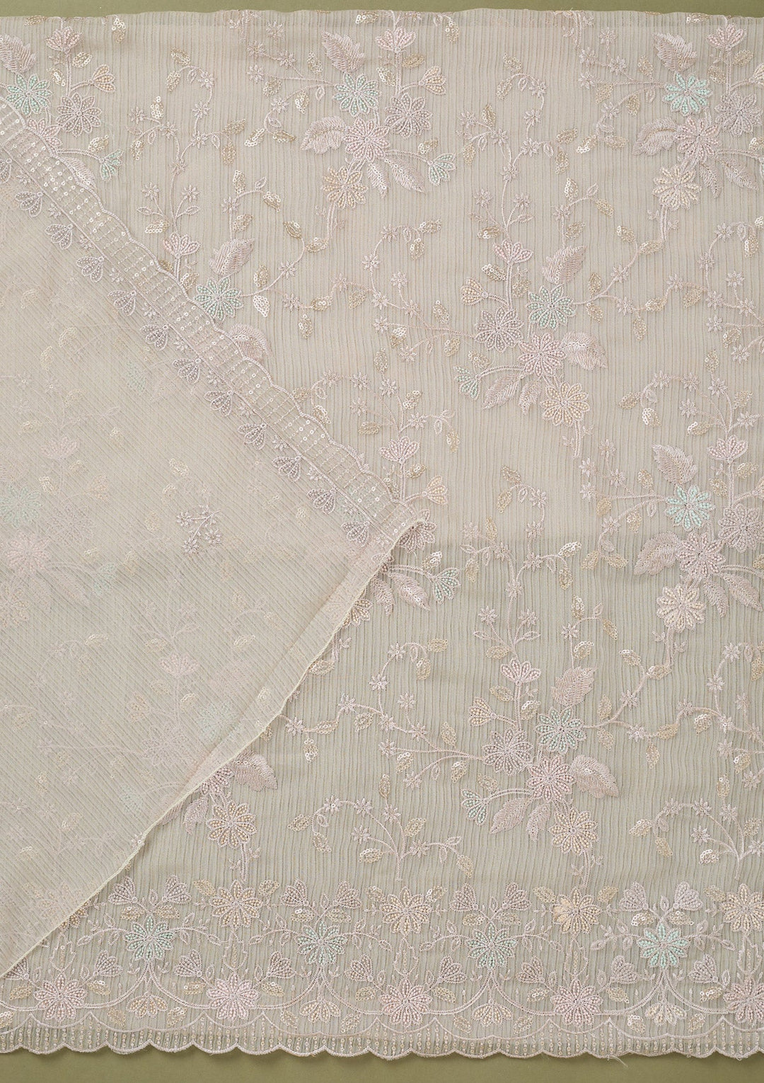 Light Grey Threadwork Semi Crepe Unstitched Salwar Suit-koskii