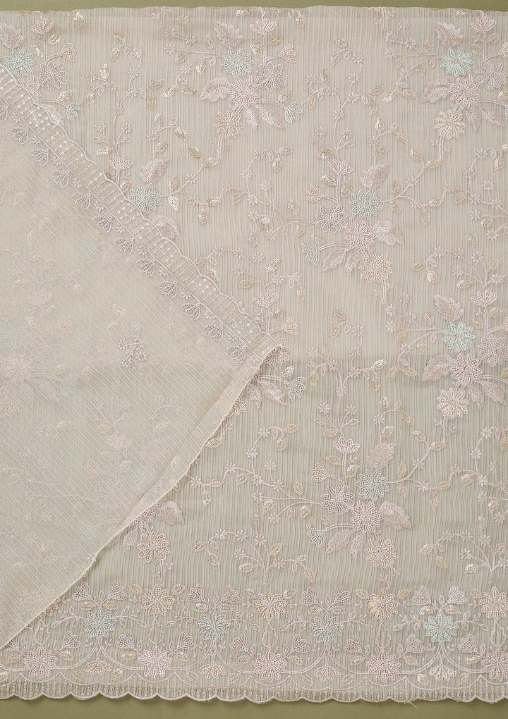 Light Grey Threadwork Semi Crepe Unstitched Salwar Suit-koskii