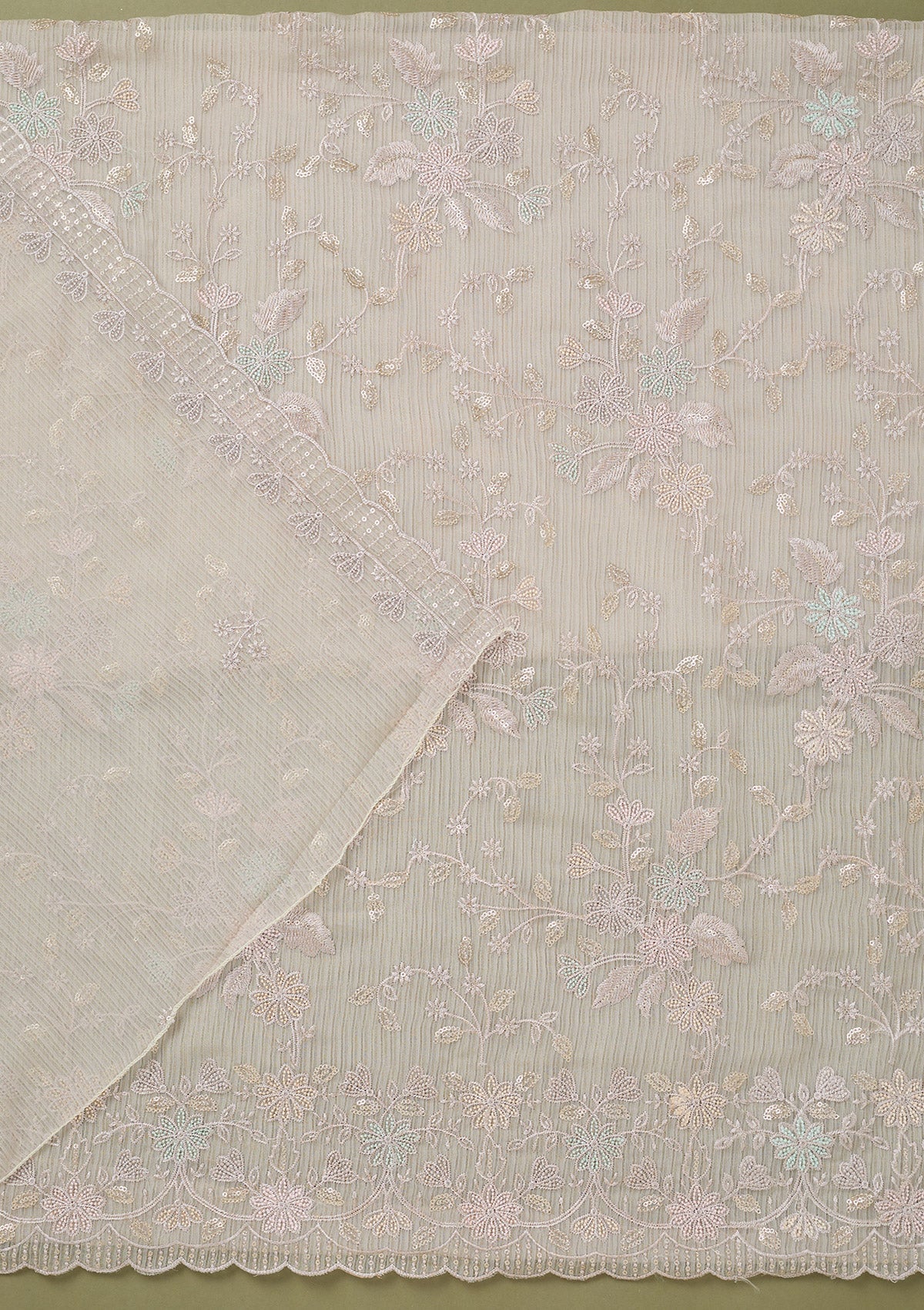 Light Grey Threadwork Semi Crepe Unstitched Salwar Suit-koskii
