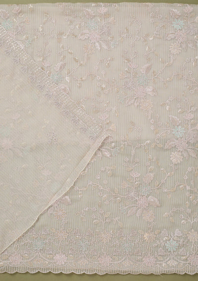 Light Grey Threadwork Semi Crepe Unstitched Salwar Suit-koskii
