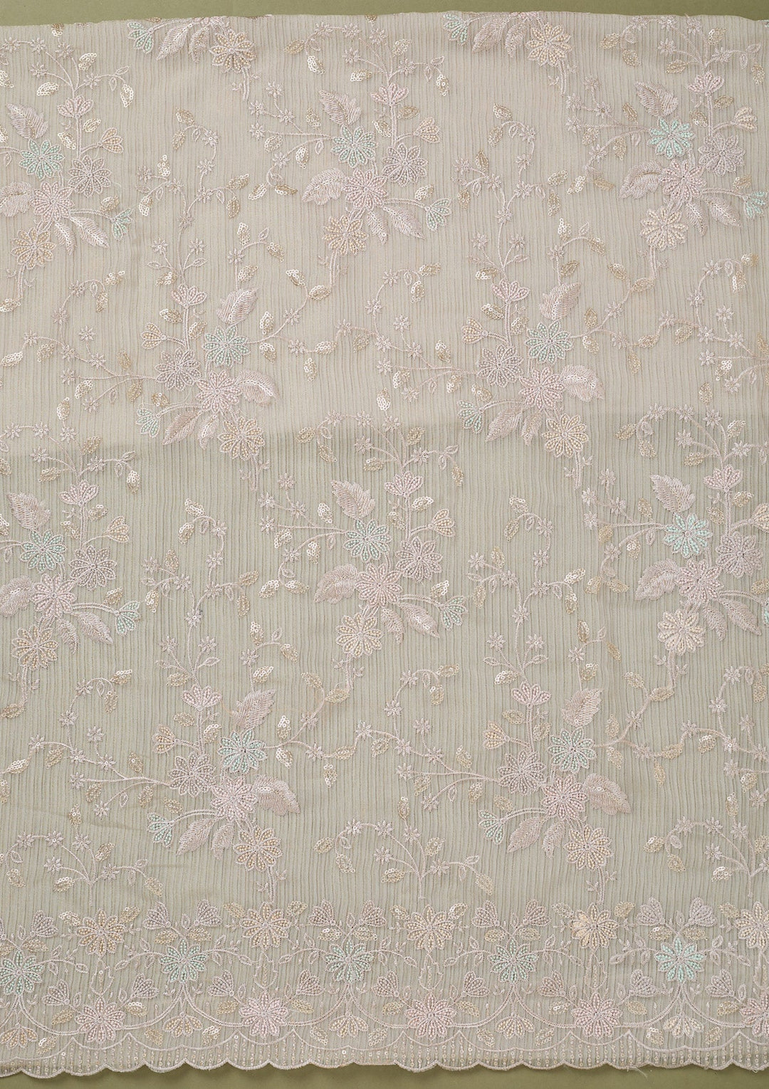 Light Grey Threadwork Semi Crepe Unstitched Salwar Suit-koskii