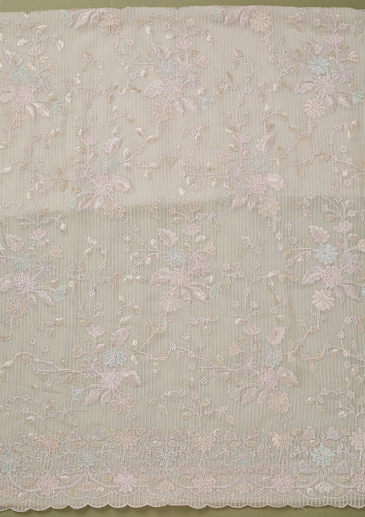 Light Grey Threadwork Semi Crepe Unstitched Salwar Suit-koskii