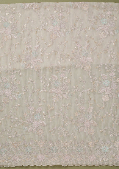 Light Grey Threadwork Semi Crepe Unstitched Salwar Suit-koskii