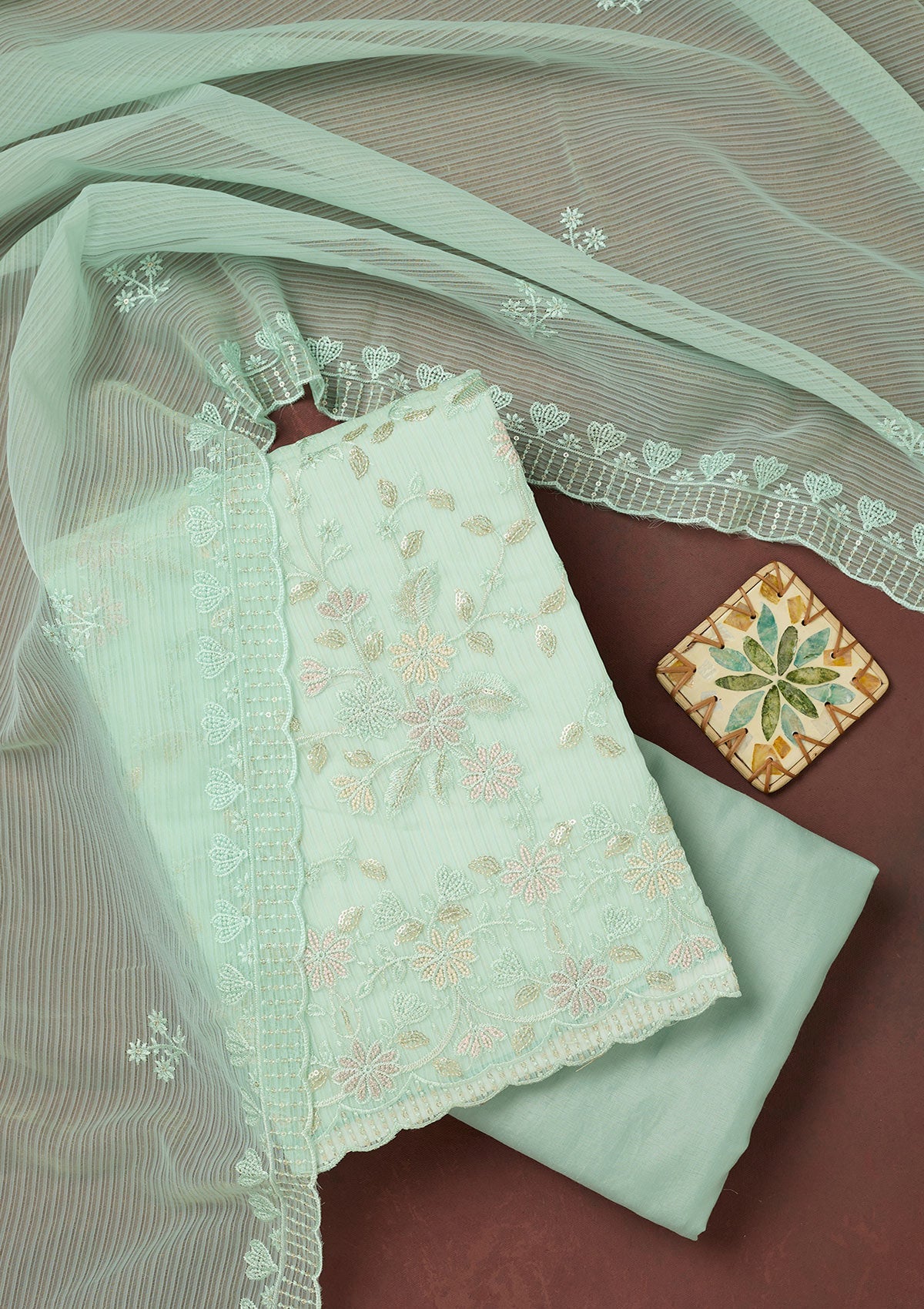 Sky Blue Cording Tissue Saree-koskii
