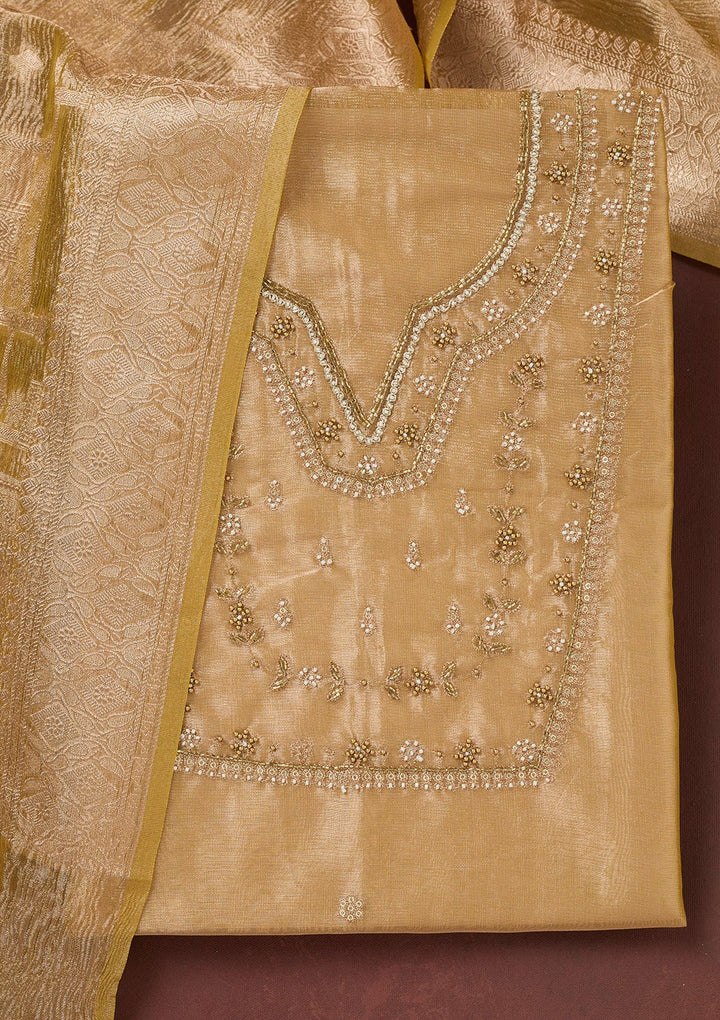 Gold Zardozi (Gold) Tissue Unstitched Salwar Suit-koskii