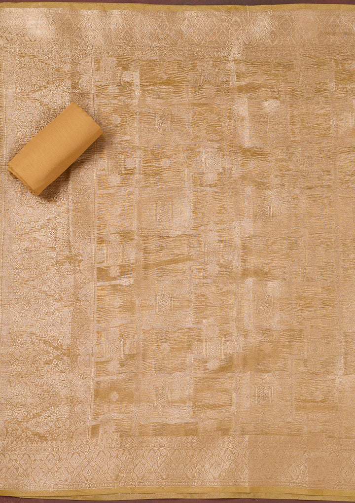 Gold Zardozi (Gold) Tissue Unstitched Salwar Suit-koskii