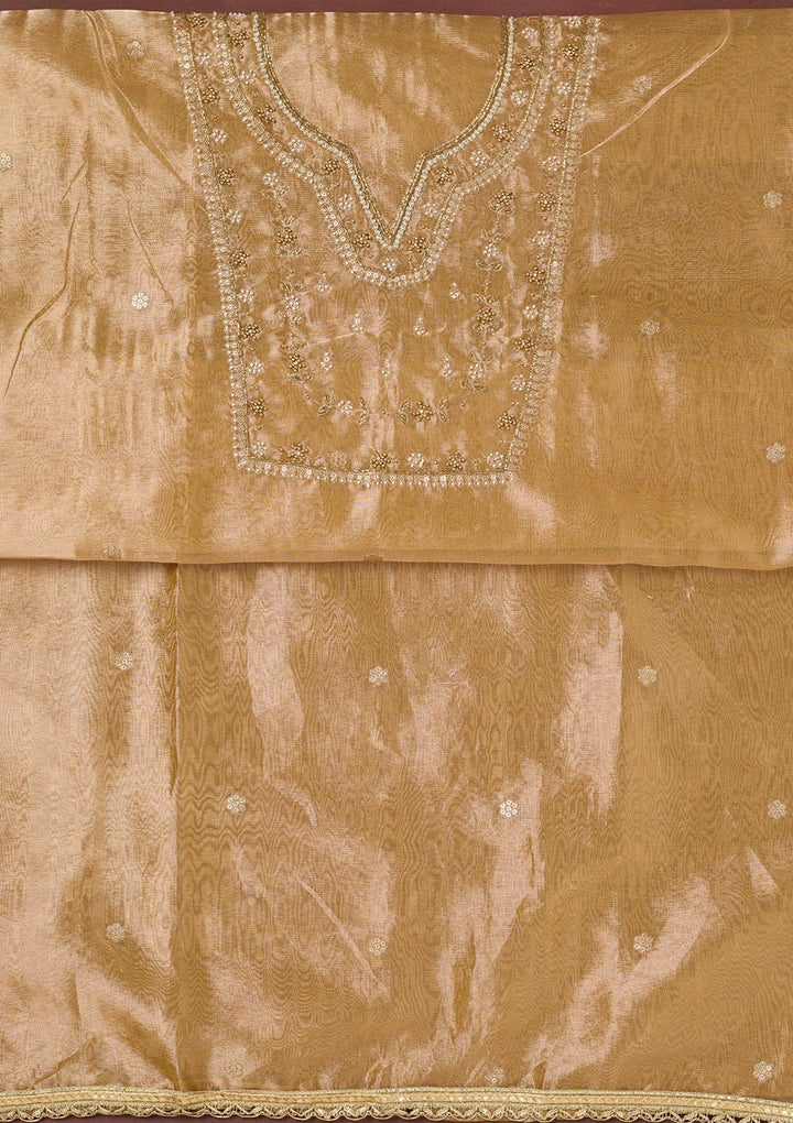 Gold Zardozi (Gold) Tissue Unstitched Salwar Suit-koskii