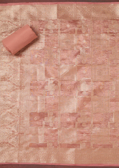 Onion Pink Zardozi (Gold) Tissue Unstitched Salwar Suit-koskii