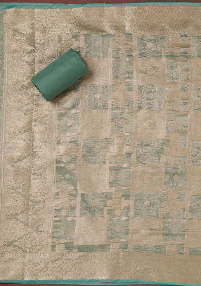 Sea Green Zardozi (Gold) Tissue Unstitched Salwar Suit-koskii