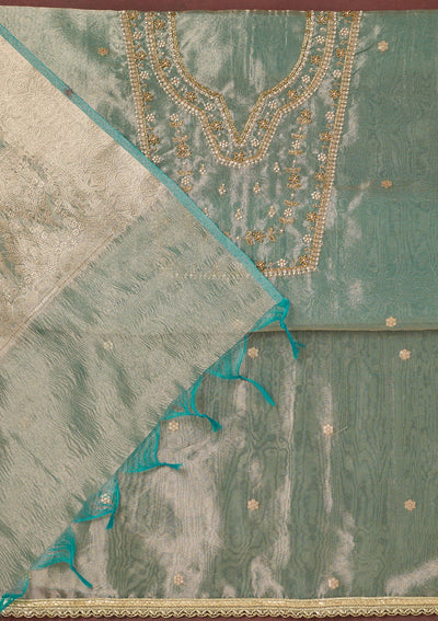 Sea Green Zardozi (Gold) Tissue Unstitched Salwar Suit-koskii