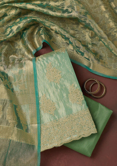 Sea Green Metallic Embroidery Tissue Unstitched Salwar Suit-koskii