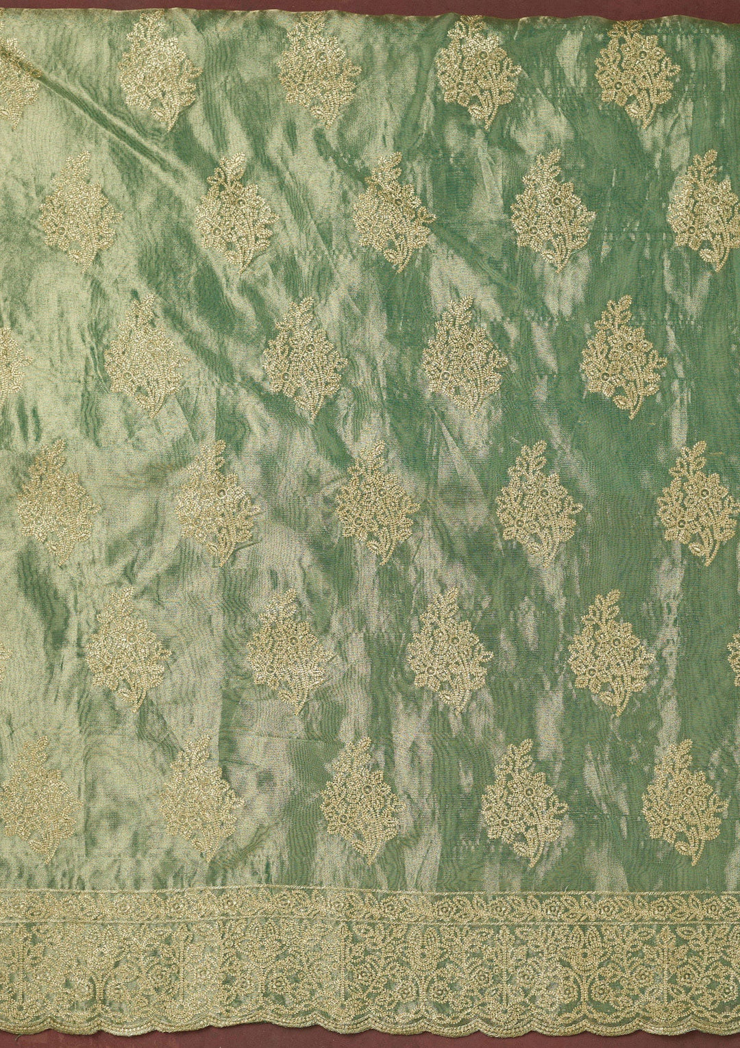 Sea Green Kashmiri Soft Raw Silk Saree-koskii