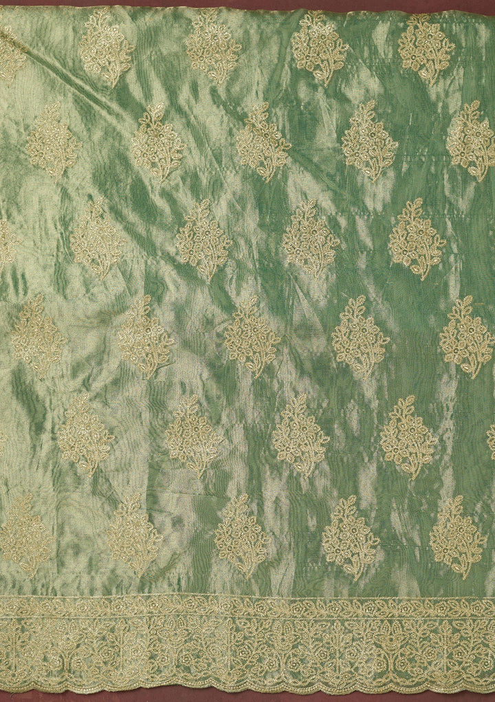 Sea Green Kashmiri Soft Raw Silk Saree-koskii
