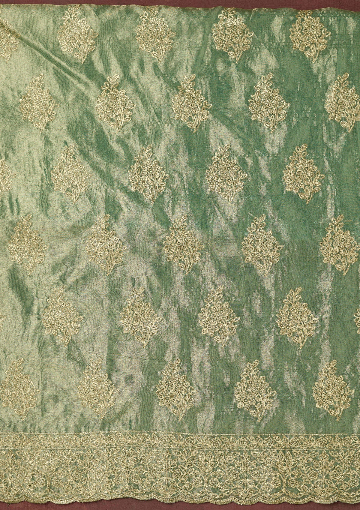 Sea Green Kashmiri Soft Raw Silk Saree-koskii