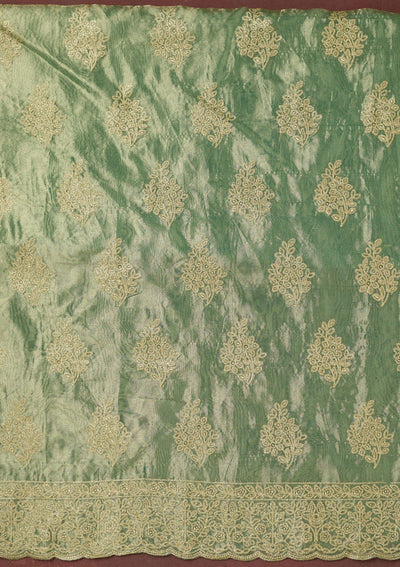 Sea Green Kashmiri Soft Raw Silk Saree-koskii