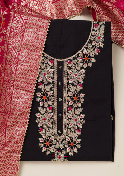 Navy Blue Stonework Chiffon Saree-koskii