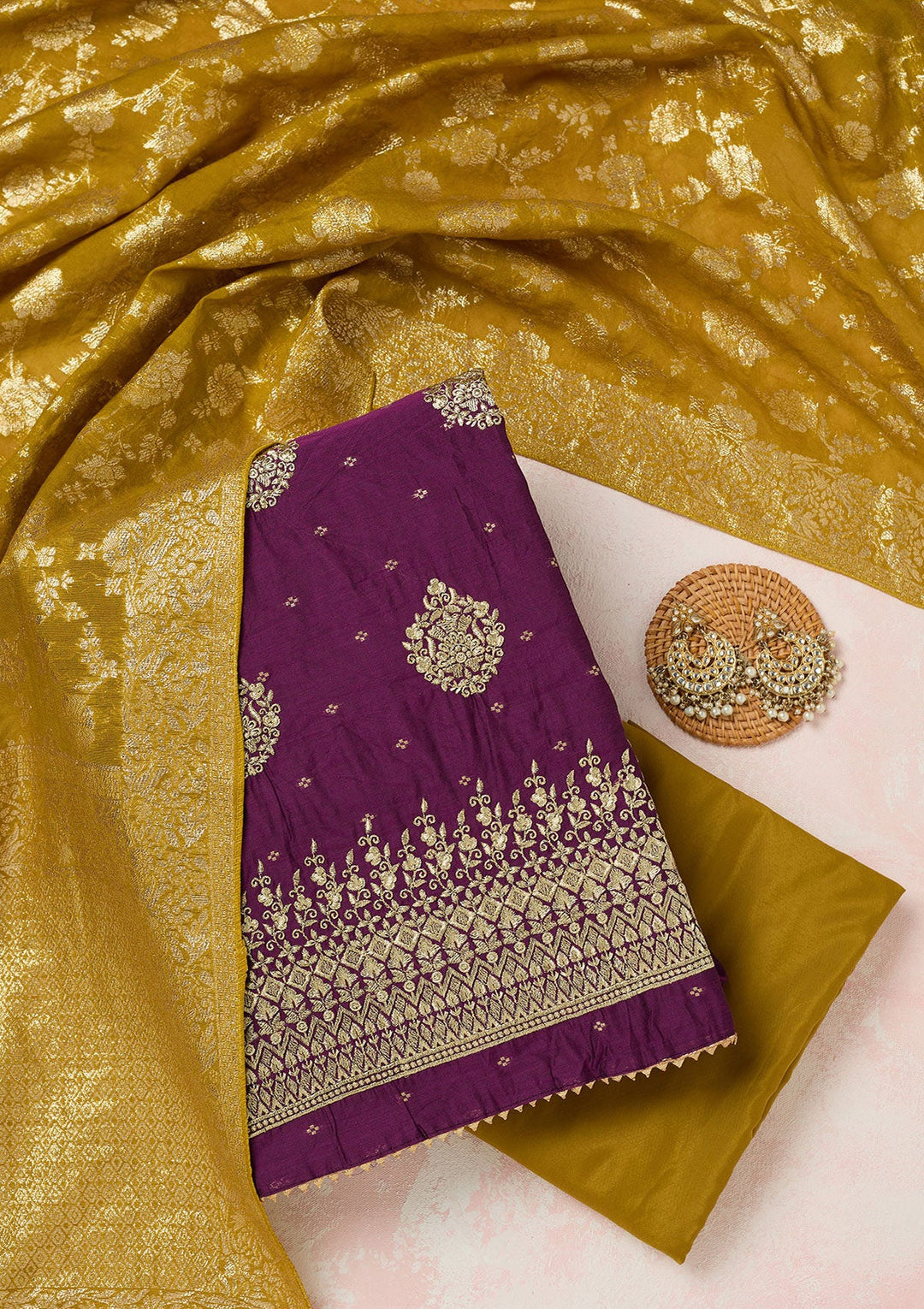 Mehendi Stonework (Gold) Tissue Saree-koskii