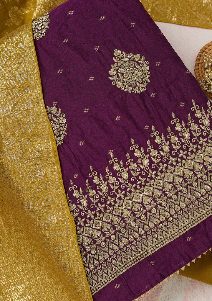 Baby Pink Stonework (Gold) Tissue Saree-koskii
