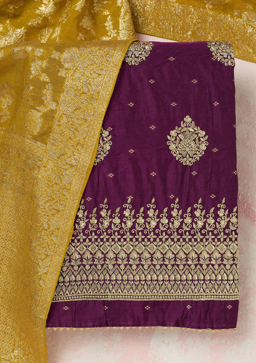 Baby Pink Stonework (Gold) Tissue Saree-koskii