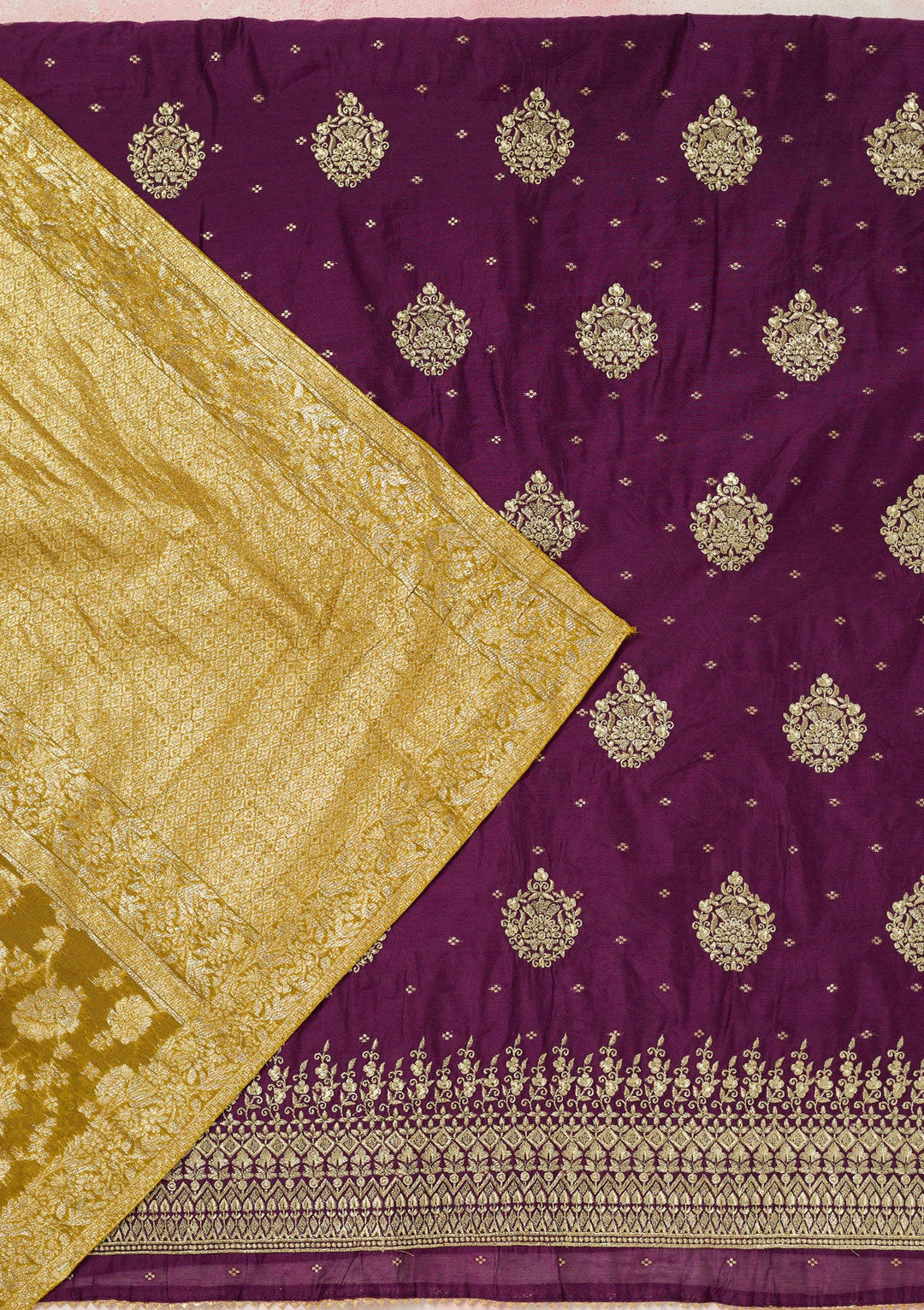 Baby Pink Stonework (Gold) Tissue Saree-koskii