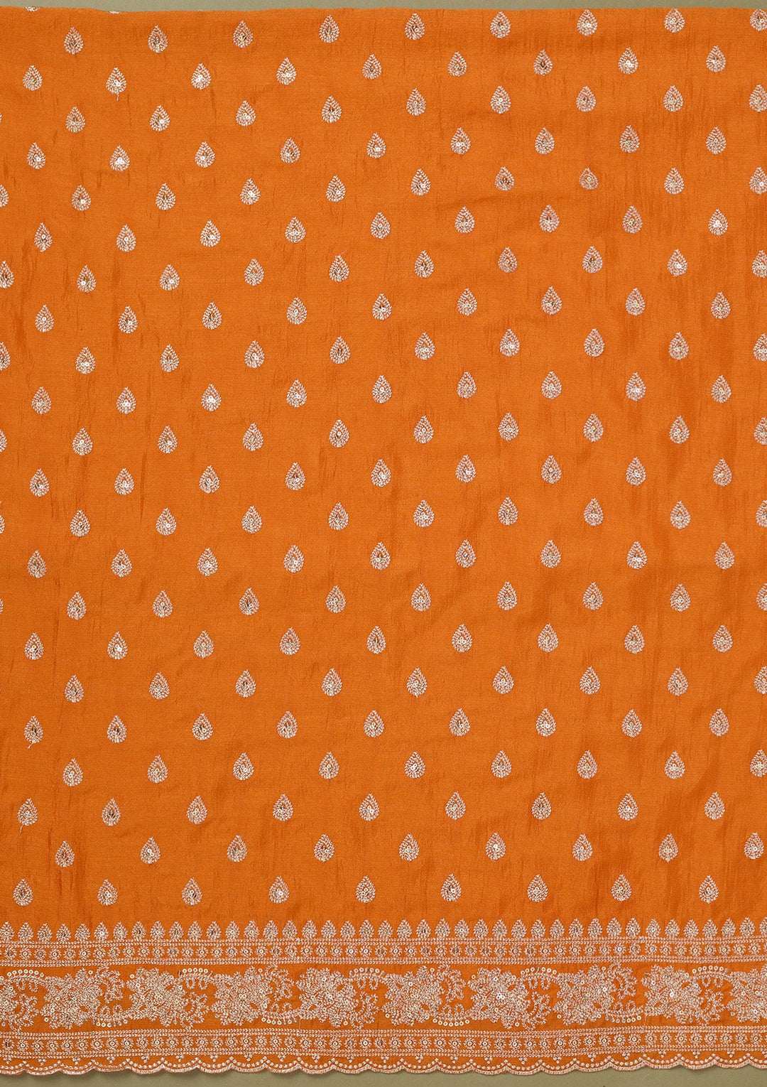 Orange Zariwork Soft Raw Silk Unstitched Salwar Suit-koskii