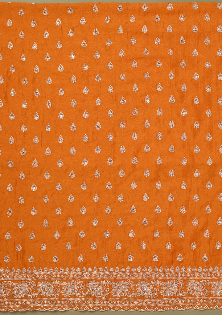 Orange Zariwork Soft Raw Silk Unstitched Salwar Suit-koskii