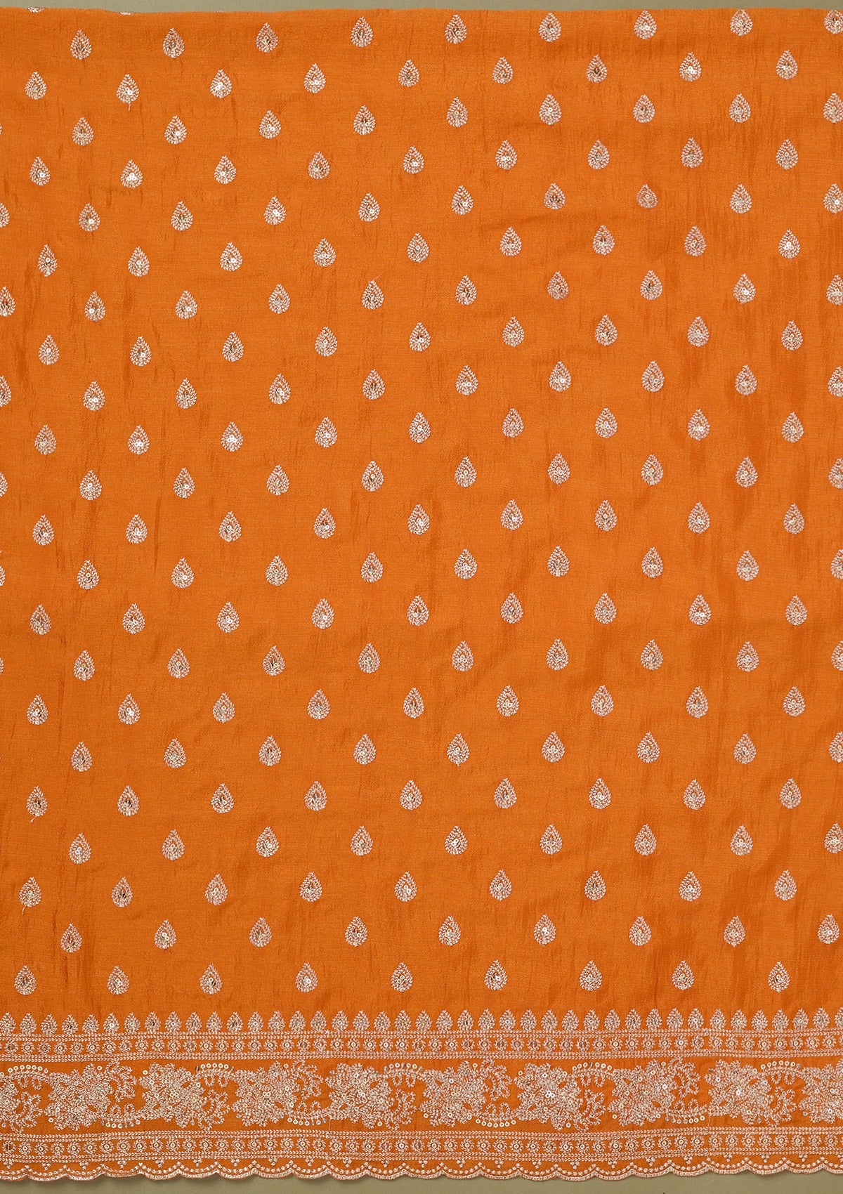 Orange Zariwork Soft Raw Silk Unstitched Salwar Suit-koskii