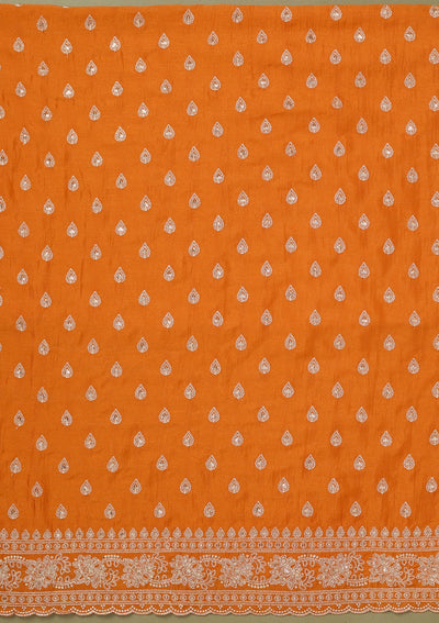 Orange Zariwork Soft Raw Silk Unstitched Salwar Suit-koskii