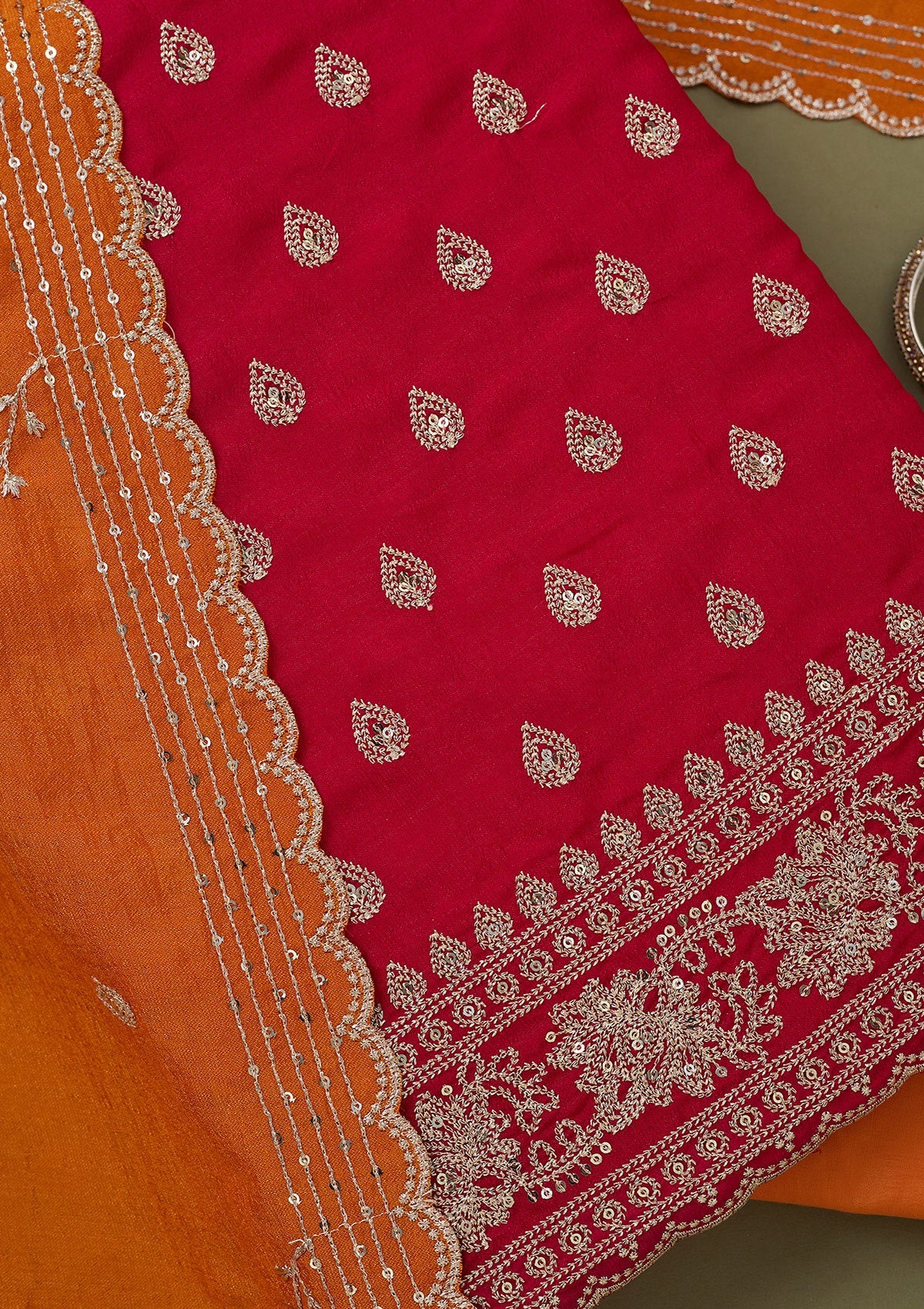 Pink Zariwork Soft Raw Silk Unstitched Salwar Suit-koskii