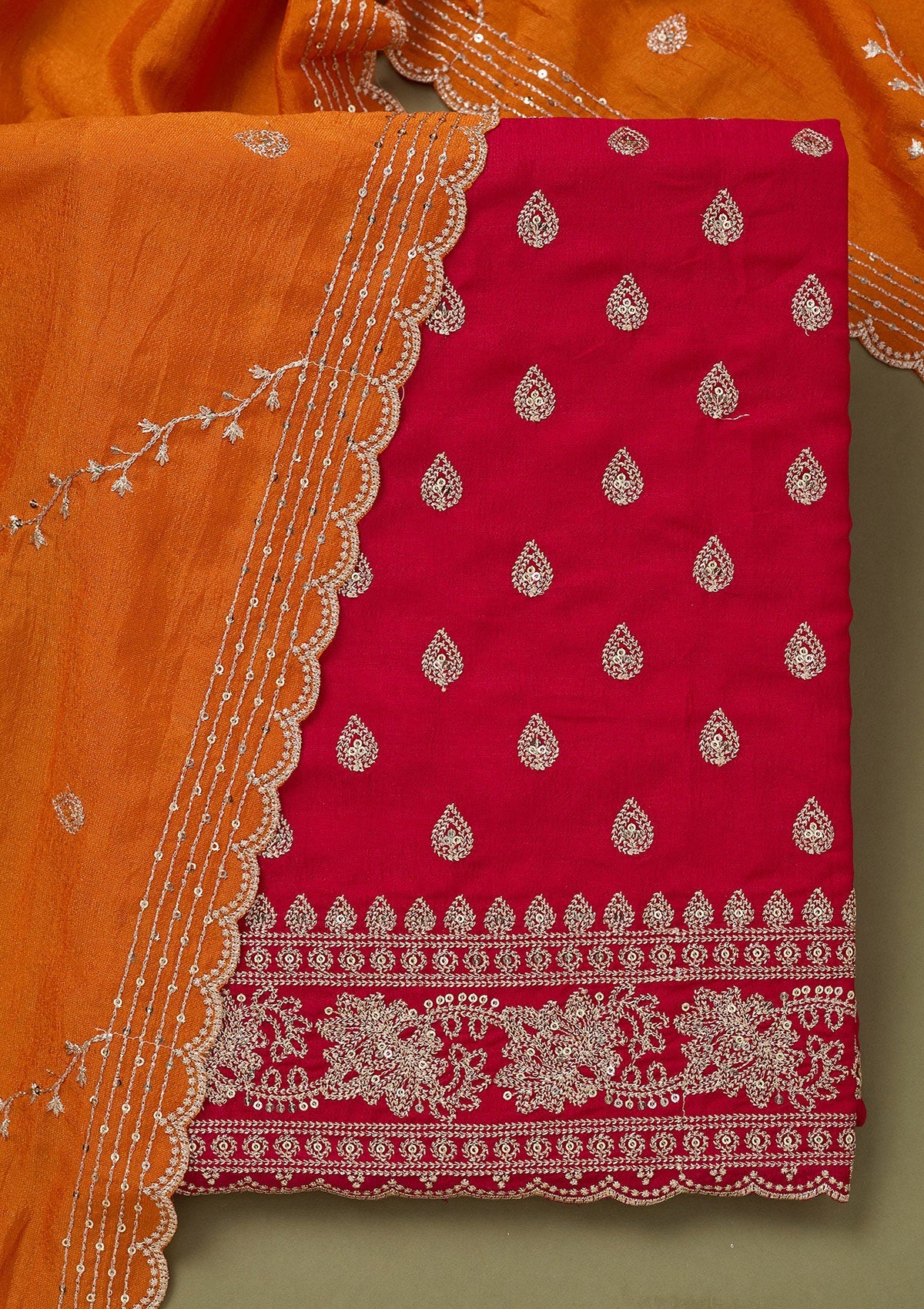 Pink Zariwork Soft Raw Silk Unstitched Salwar Suit-koskii
