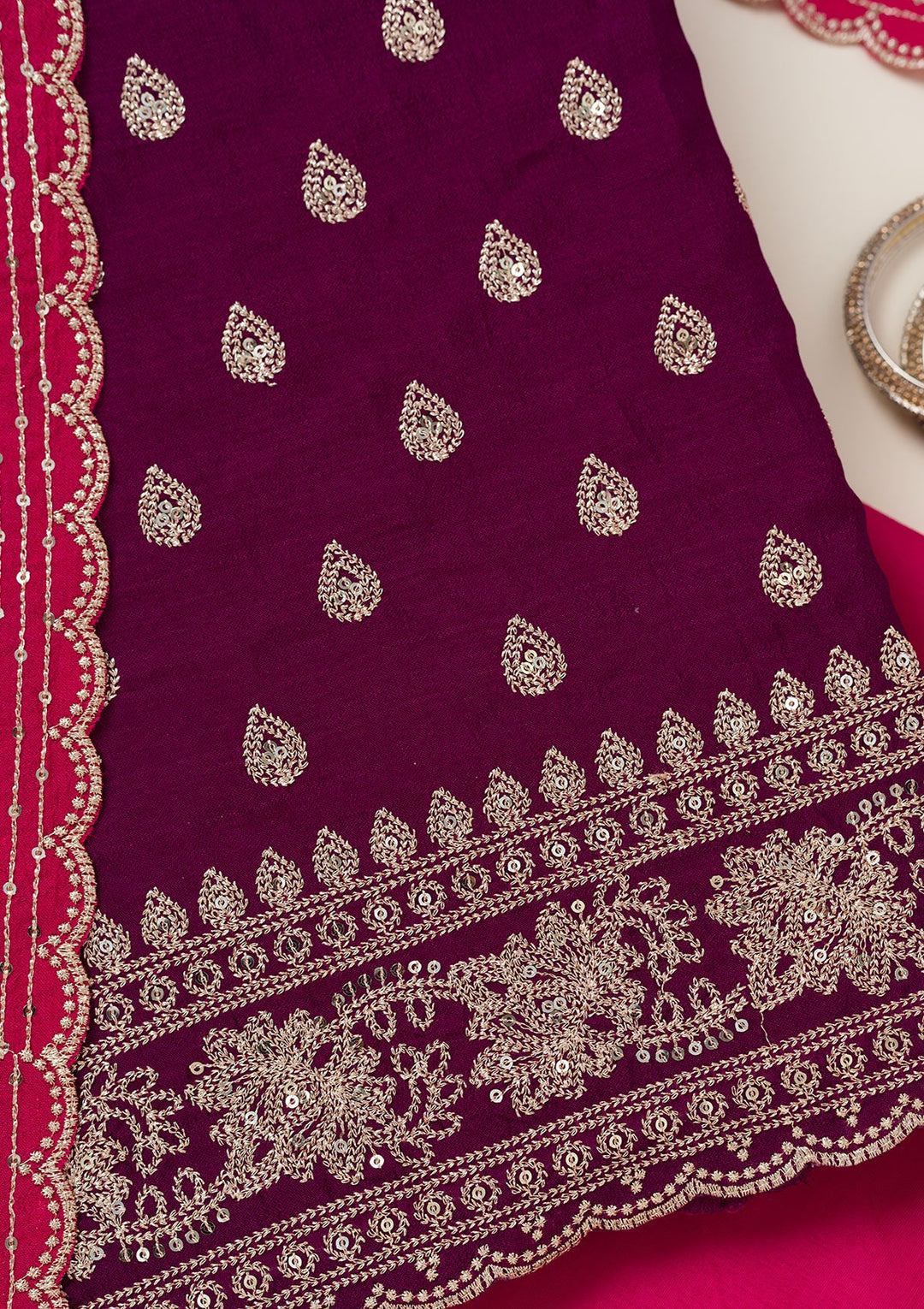Wine Stonework (Gold) Georgette Saree-koskii