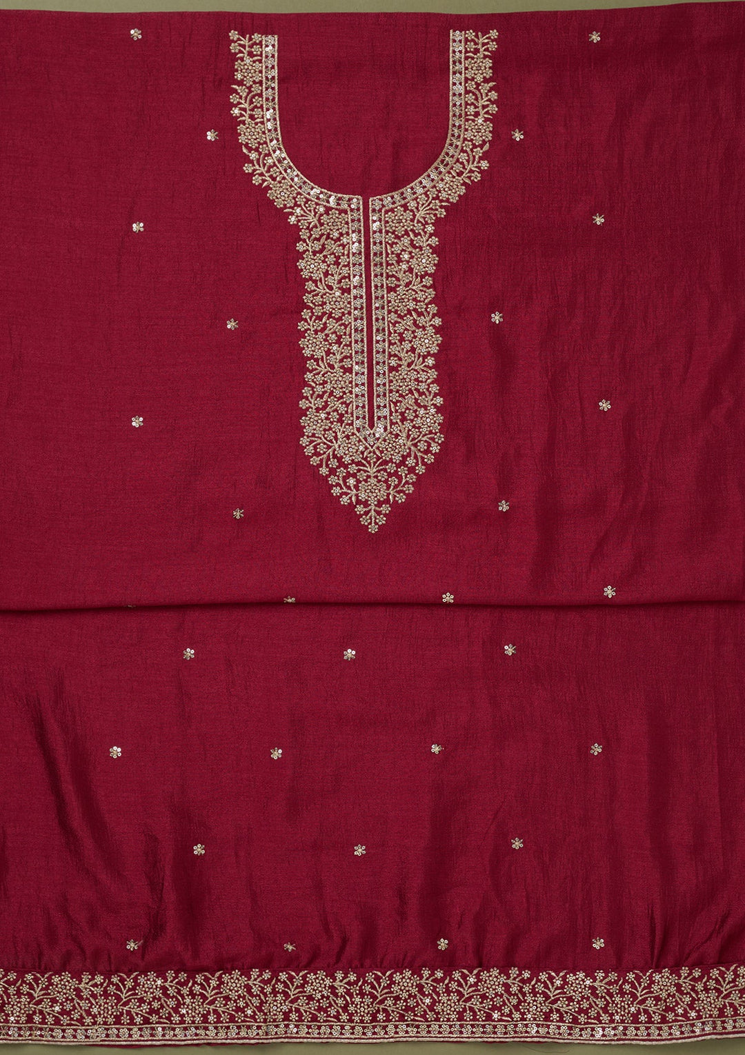 Magenta Pink Zariwork Soft Raw Silk Unstitched Salwar Suit-koskii