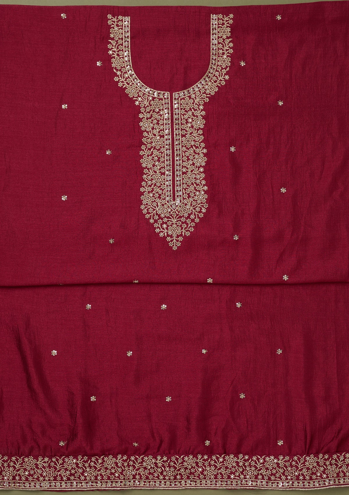 Magenta Pink Zariwork Soft Raw Silk Unstitched Salwar Suit-koskii