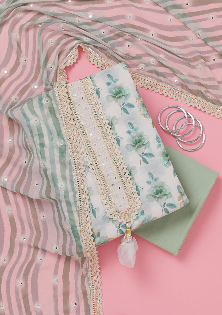 Sea Green Threadwork Cotton Unstitched Salwar Suit-koskii