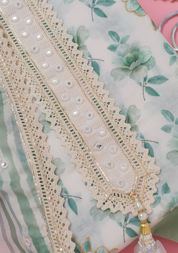 Sea Green Threadwork Cotton Unstitched Salwar Suit-koskii