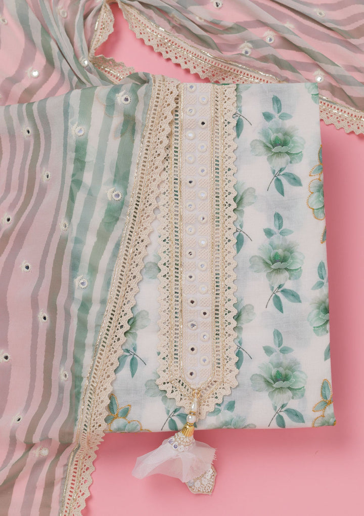 Sea Green Threadwork Cotton Unstitched Salwar Suit-koskii