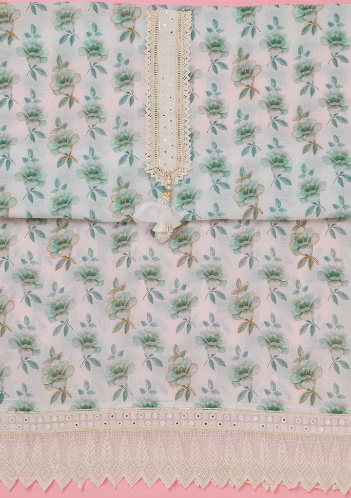 Sea Green Threadwork Cotton Unstitched Salwar Suit-koskii