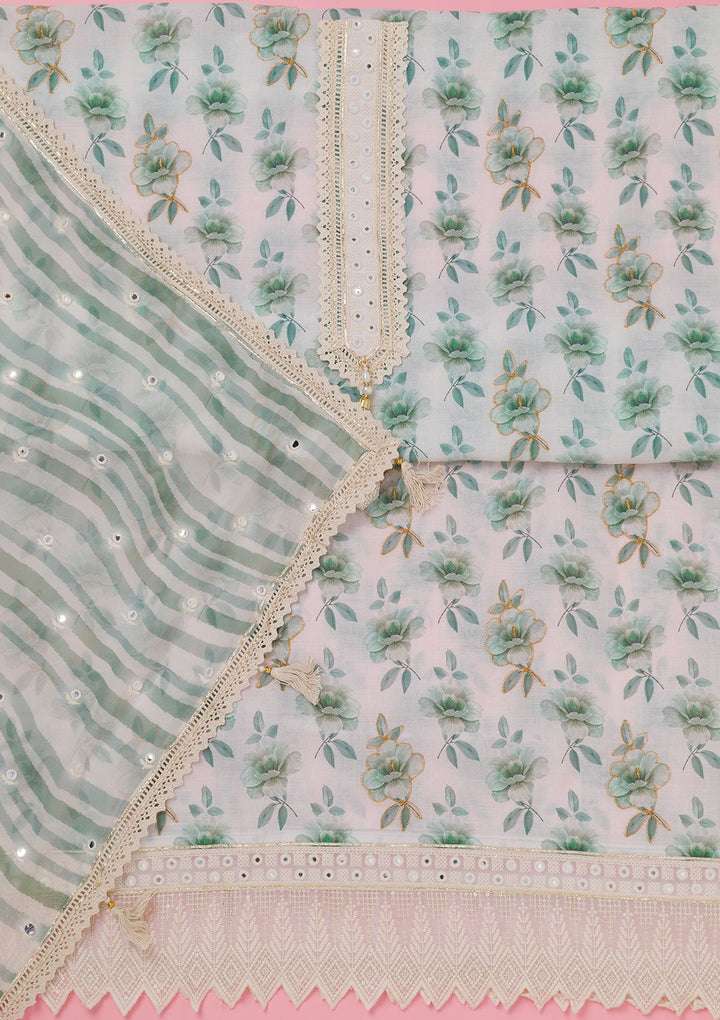 Sea Green Threadwork Cotton Unstitched Salwar Suit-koskii